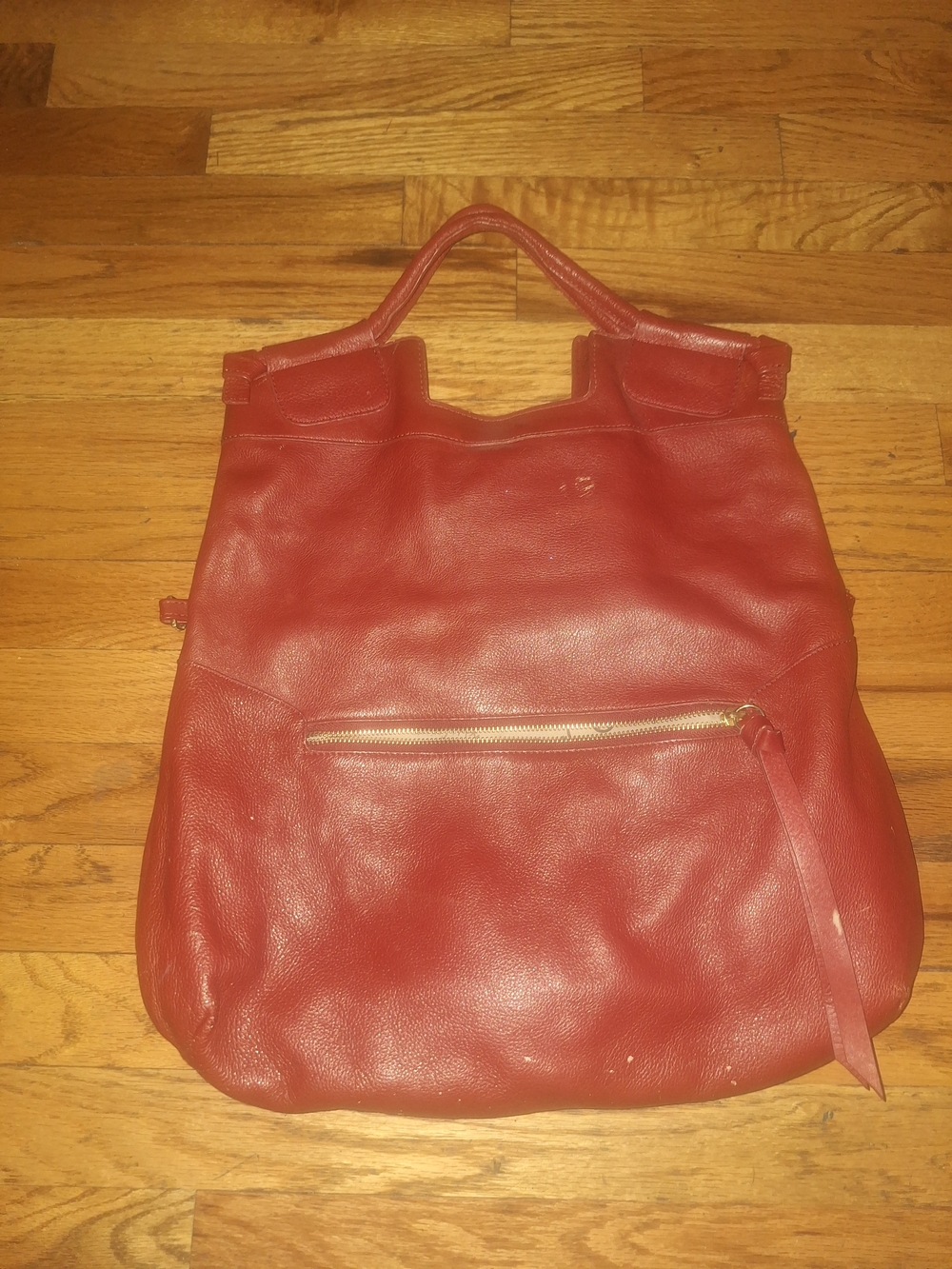 Foley + Corinna Red Leather Shoulder Tote with Front Zip